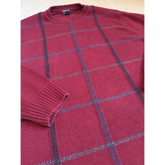 VTG Dad Style Red Grid Check Pattern Sweater Adult 3XL Cotton Knit Pullover - Picture 3 of 8